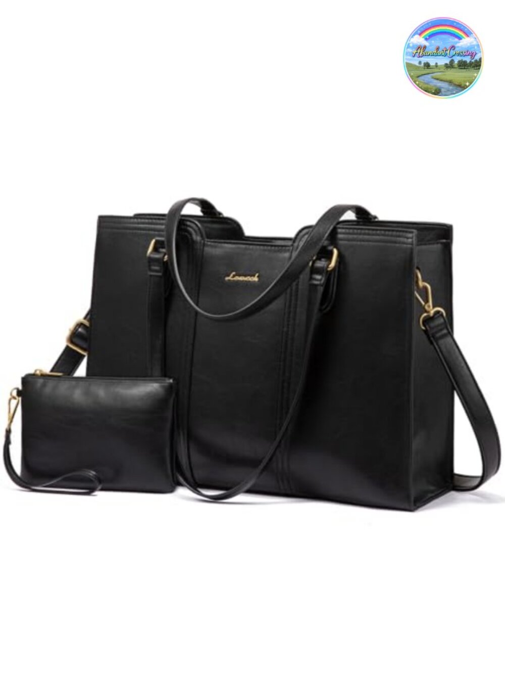 Vintage PU Leather Laptop Tote Bag for Women 15.6 Inch Work Bag with Wristlet